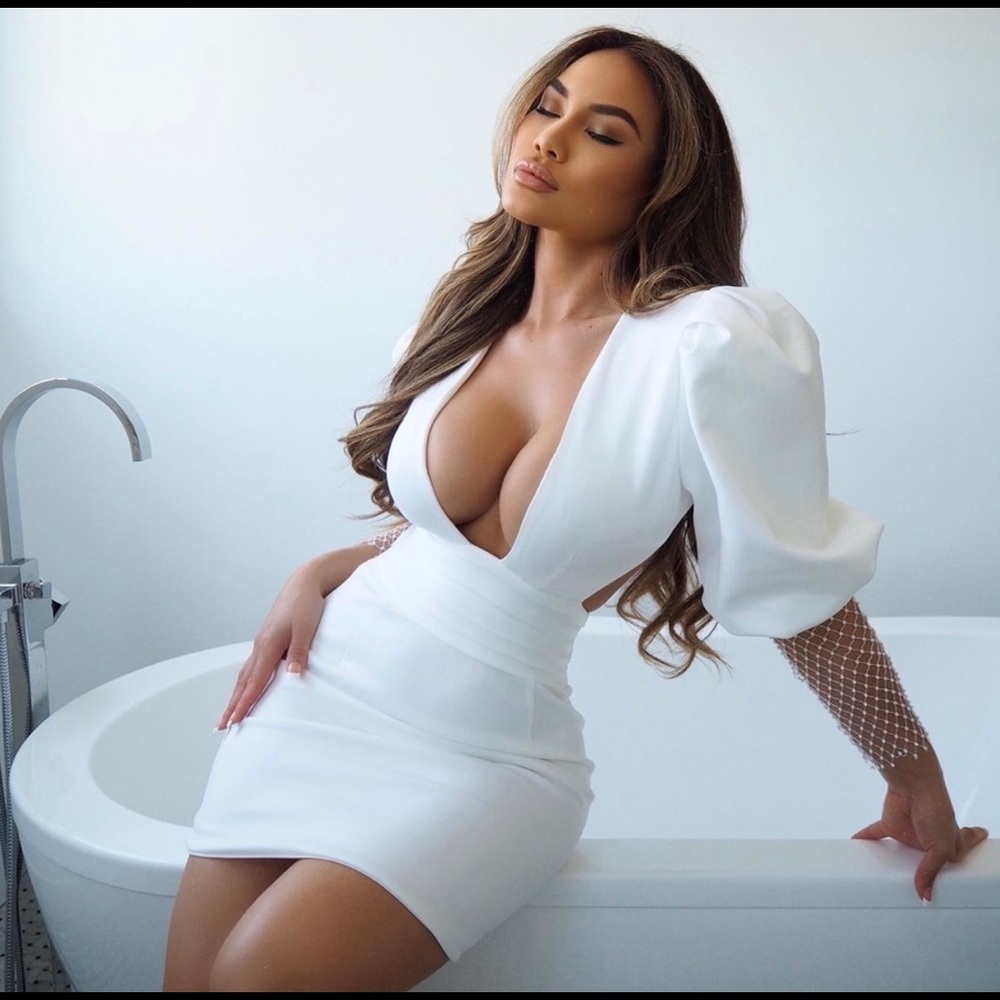 White Puff Sleeve Mini Dress